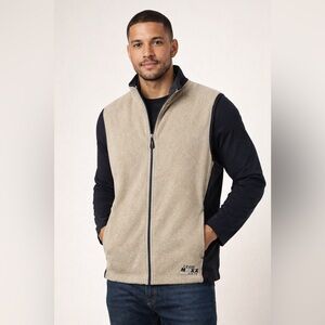 IZOD PerformX Fleece Vest Tan Black Full Zip Men’s Large